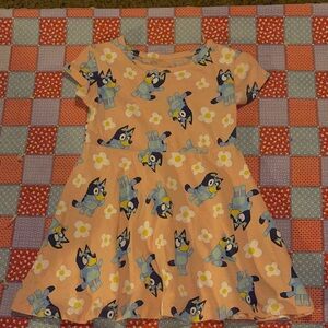 Adorable Cartoon Print Kids Dress - Peach and Blue